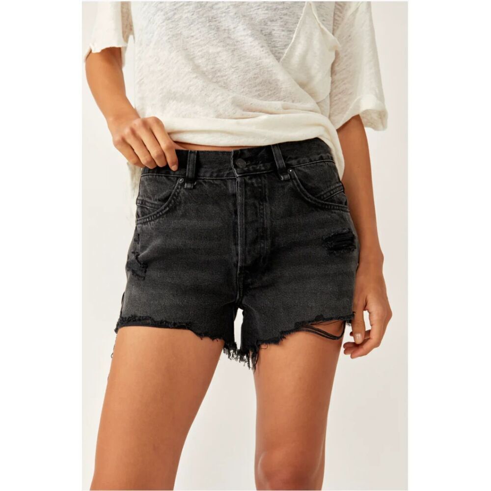 Free People Women Size 25 Now or Never Black Denim Shorts Festival Casual Boho